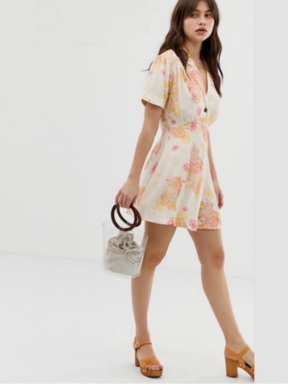 Free people beige floral blue Hawaii mini dress size XS 
100% viscose